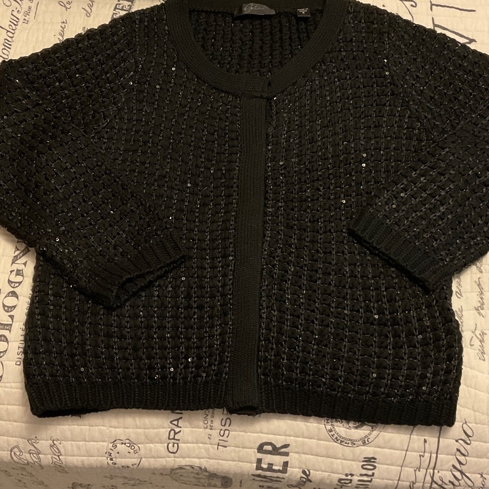 Black Sequin Knit Cardigan size small.